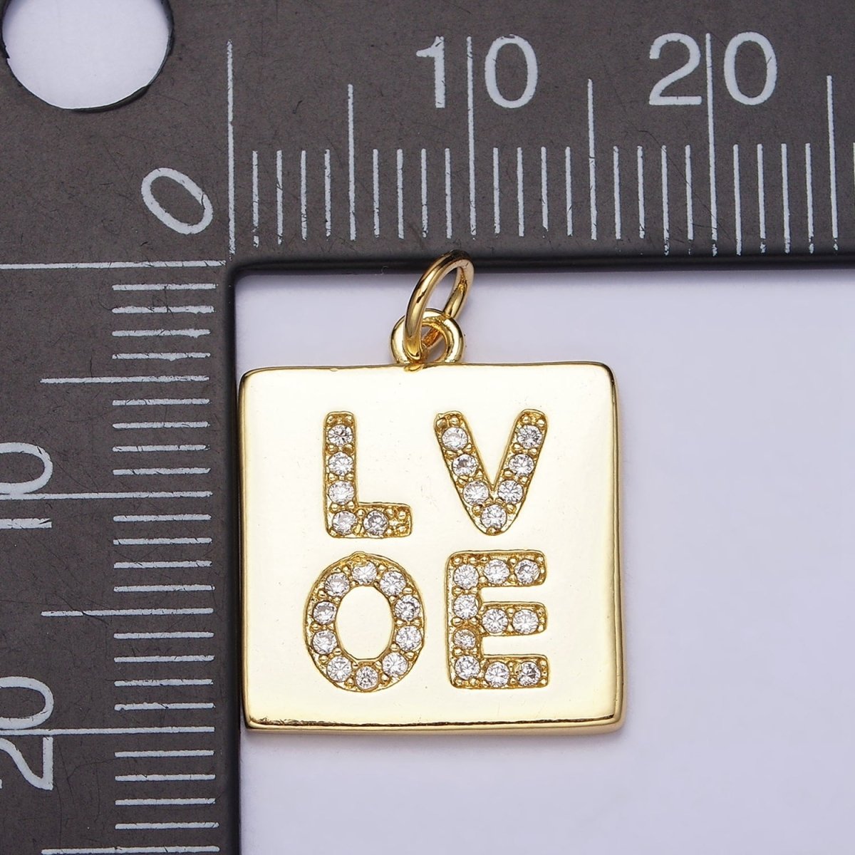 16K Gold Filled "LOVE" Script Micro Paved CZ Square Add-On Charm | AC1178 - DLUXCA