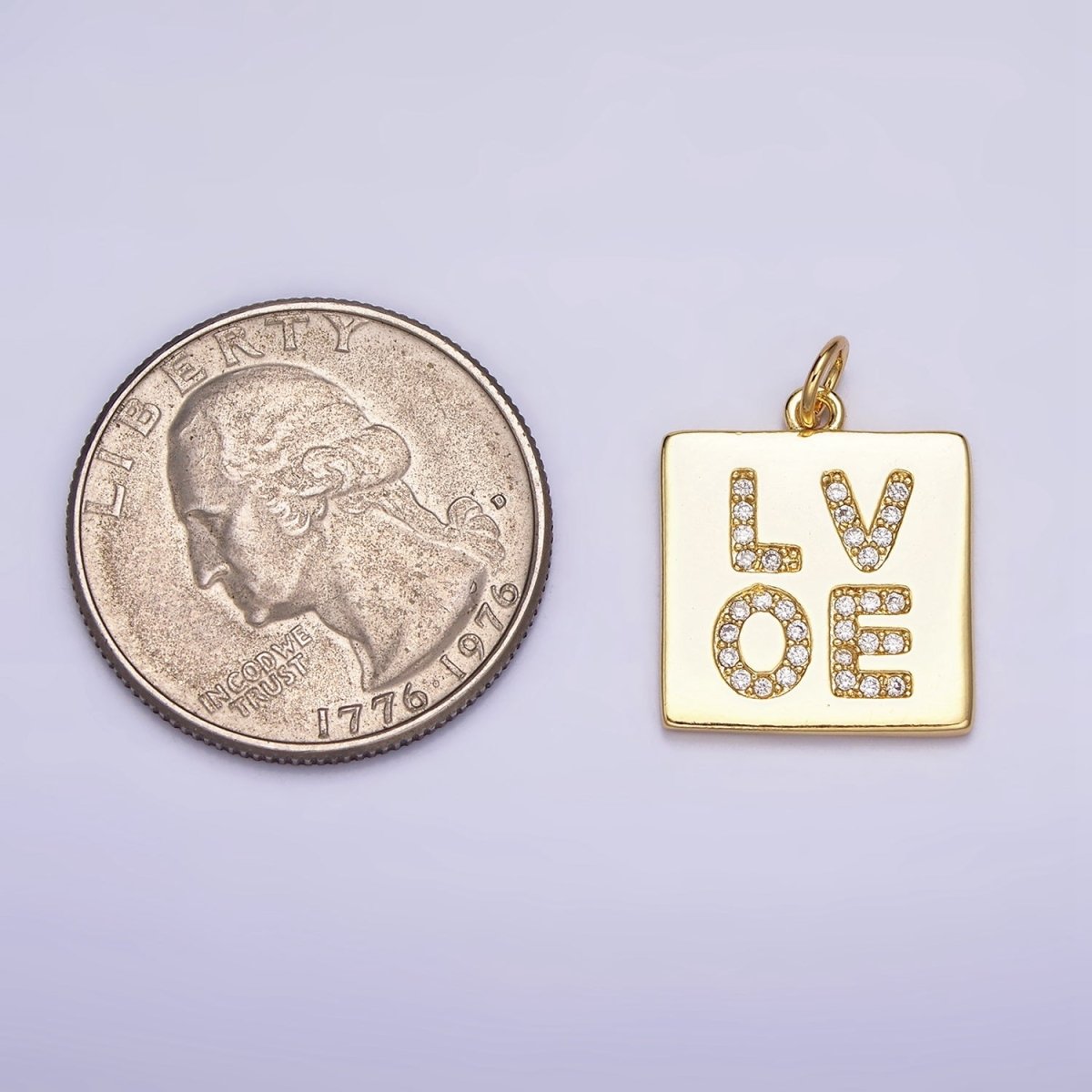 16K Gold Filled "LOVE" Script Micro Paved CZ Square Add-On Charm | AC1178 - DLUXCA