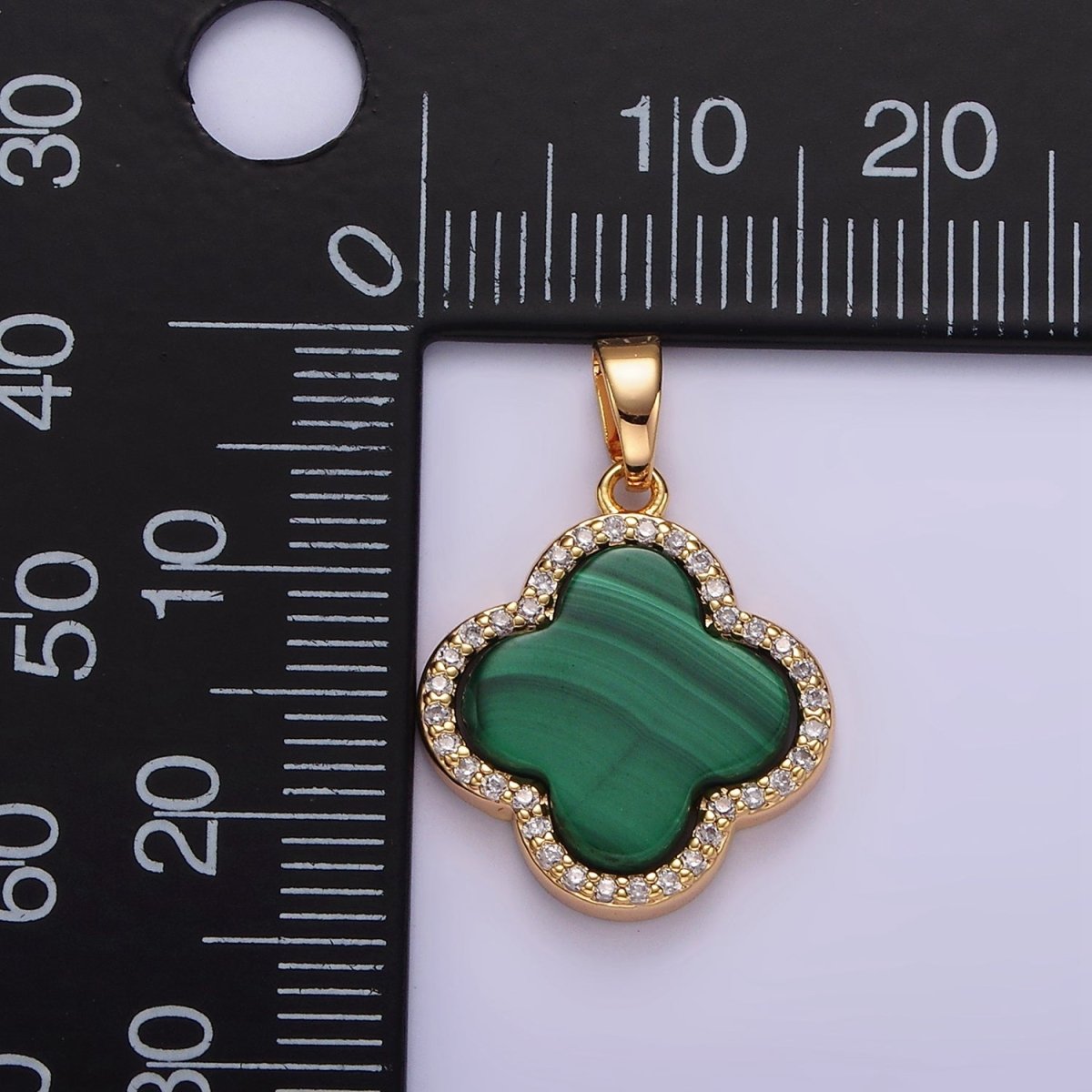 16K Gold Filled Malachite Micro Paved CZ Quatrefoil Pendant | N1915 - DLUXCA