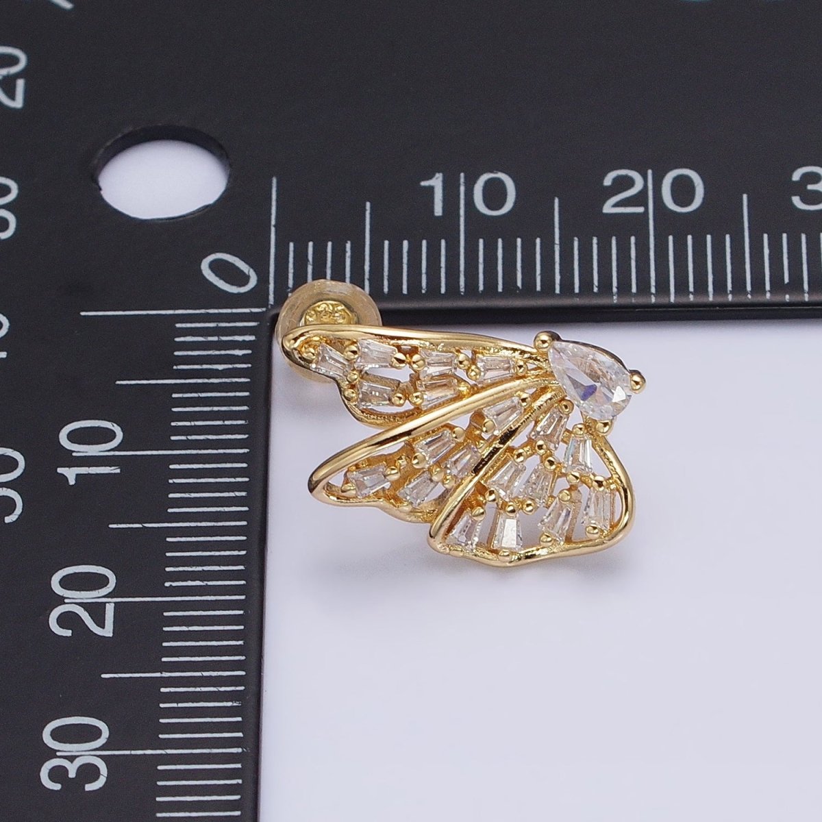 16K Gold Filled Mariposa Butterfly Baguette Teardrop CZ Wings Set Stud Earrings | AB633 AB634 - DLUXCA