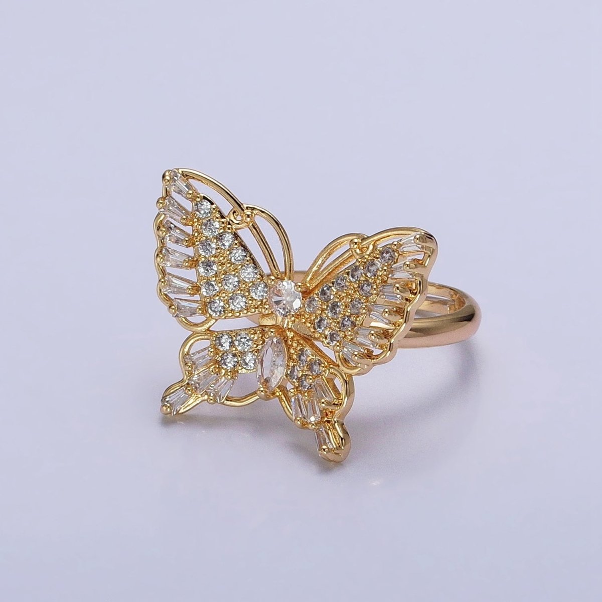 16K Gold Filled Marquise Butterfly Mariposa Micro Paved Baguette Wings Ring in Gold & Silver | O-1940 O-1941 - DLUXCA