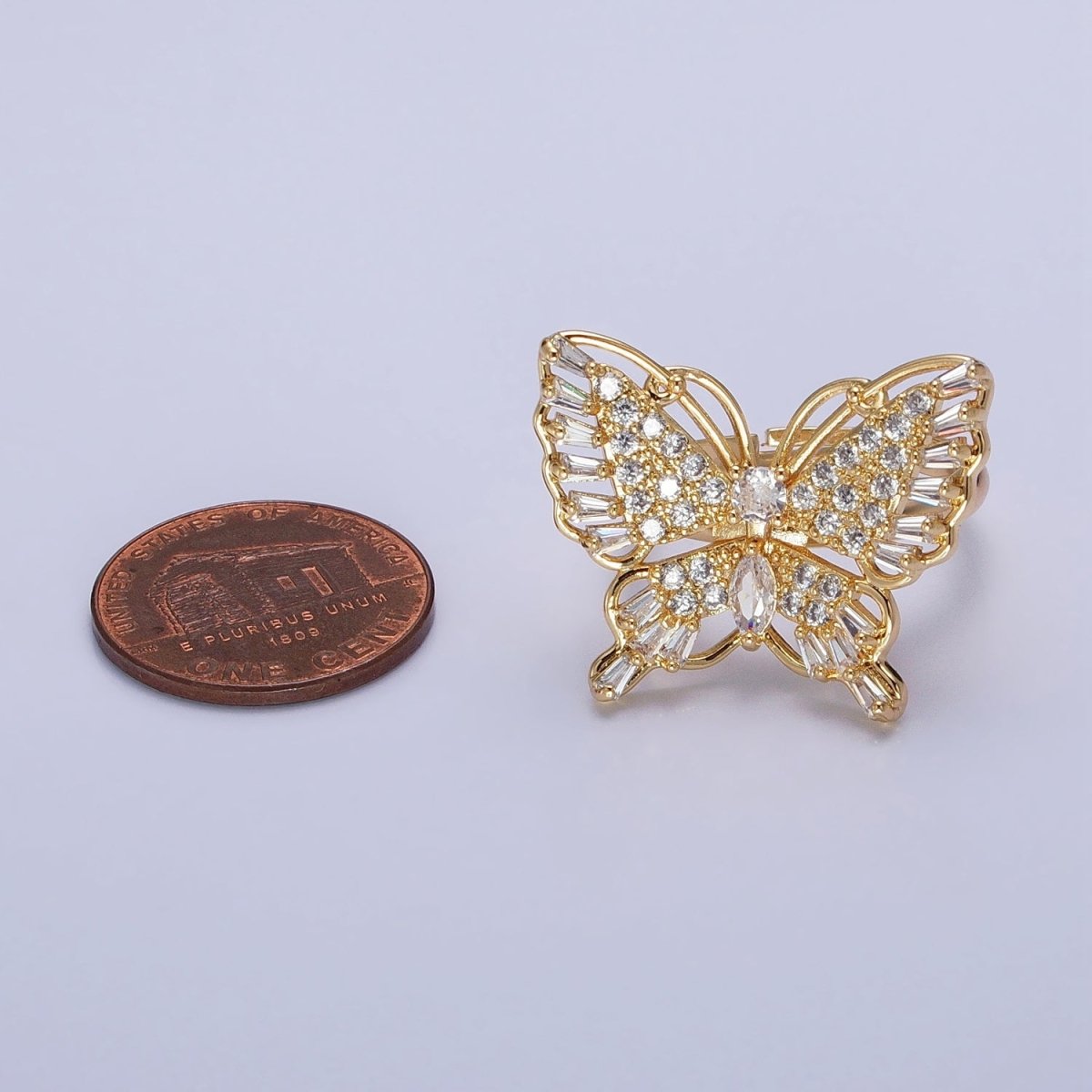 16K Gold Filled Marquise Butterfly Mariposa Micro Paved Baguette Wings Ring in Gold & Silver | O-1940 O-1941 - DLUXCA