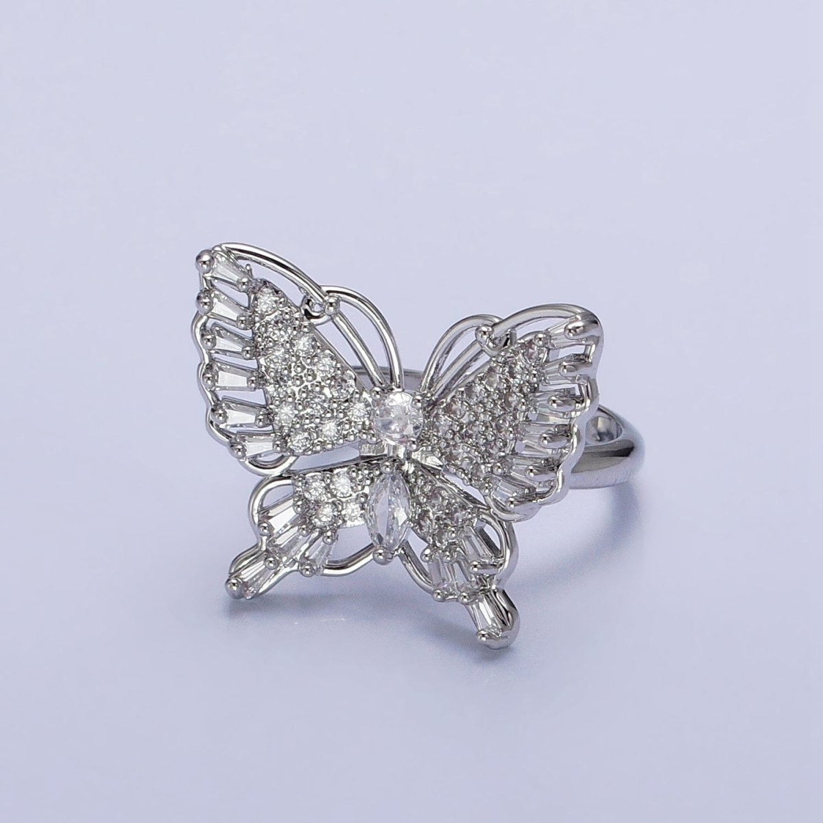 16K Gold Filled Marquise Butterfly Mariposa Micro Paved Baguette Wings Ring in Gold & Silver | O-1940 O-1941 - DLUXCA