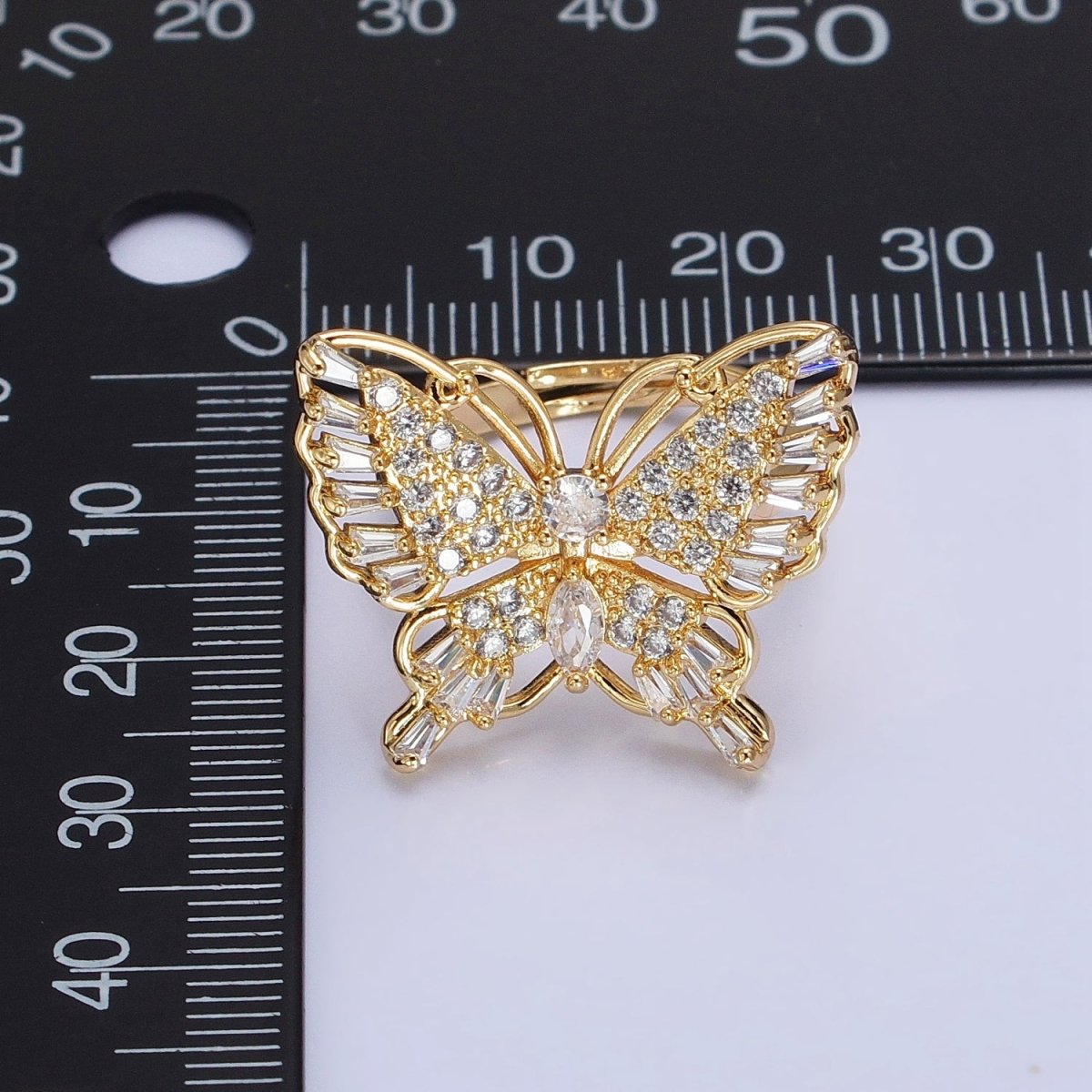 16K Gold Filled Marquise Butterfly Mariposa Micro Paved Baguette Wings Ring in Gold & Silver | O-1940 O-1941 - DLUXCA