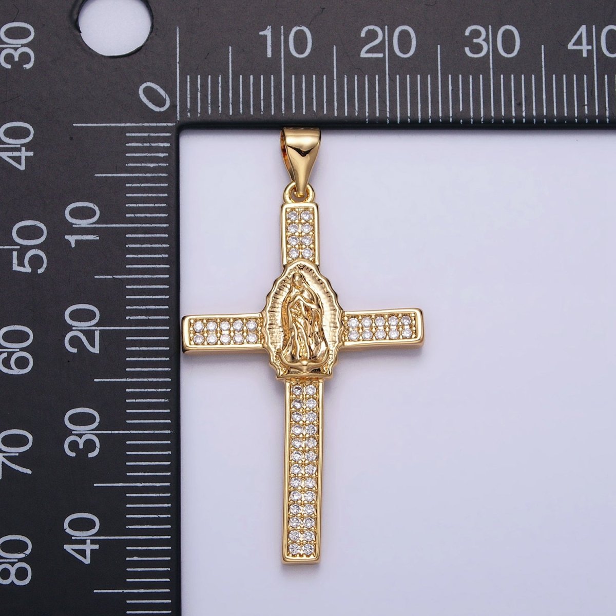 16K Gold Filled Mary Lady Guadalupe Cross Clear CZ Micro Paved Pendant in Gold & Silver | AA507 AA508 - DLUXCA