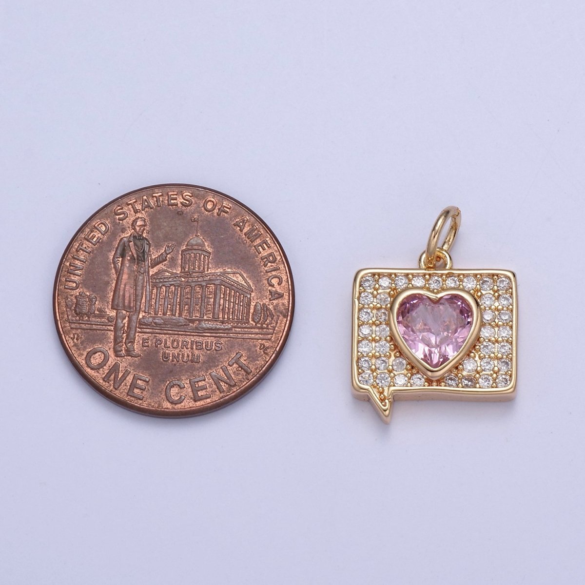 16K Gold Filled Micro pave Heart Message Emoji Charm, Pink Heart Charm N-433 - DLUXCA