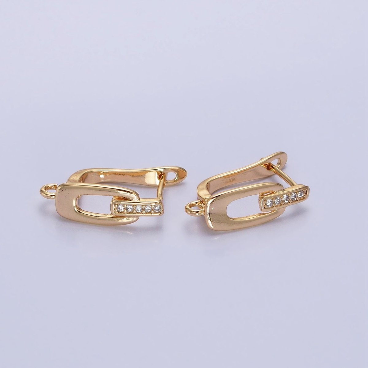 16K Gold Filled Micro Paved Bar Oblong Open Loop English Lock Earrings Supply in Gold & Silver | Z-328 Z-329 - DLUXCA