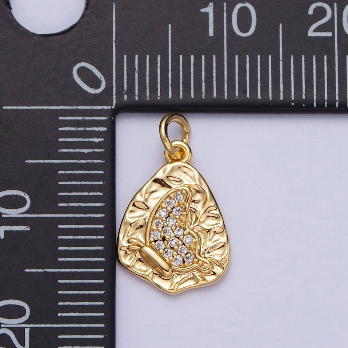 16K Gold Filled Micro Paved Butterfly Wings Hammered Charm | A-637 - DLUXCA