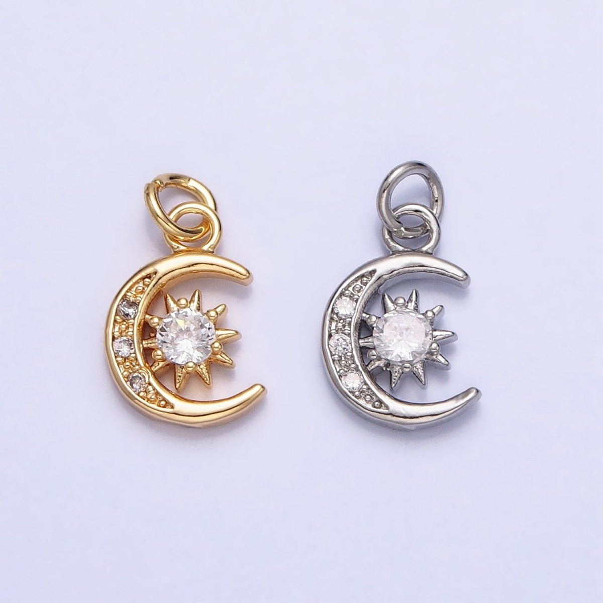 16K Gold Filled Micro Paved Clear CZ Crescent Moon Celestial Add-On Charm in Gold & Silver | AC1042 AC1043 - DLUXCA