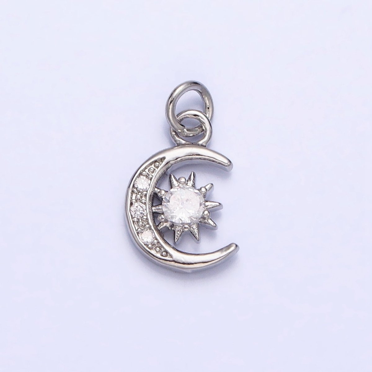 16K Gold Filled Micro Paved Clear CZ Crescent Moon Celestial Add-On Charm in Gold & Silver | AC1042 AC1043 - DLUXCA