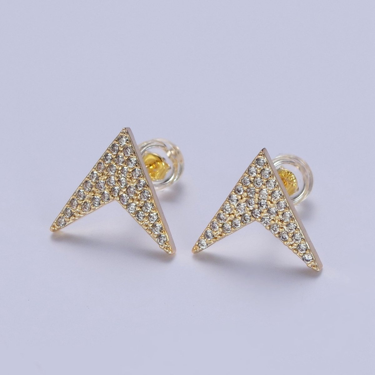 16K Gold Filled Micro Paved Clear CZ Pointed Triangle Stud Earrings | X-846 - DLUXCA