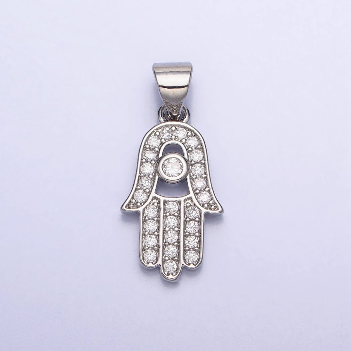 16K Gold Filled Micro Paved Clear CZ Protection Hamsa Hand Evil Eye Pendant in Gold & Silver | AA386 AA387 - DLUXCA