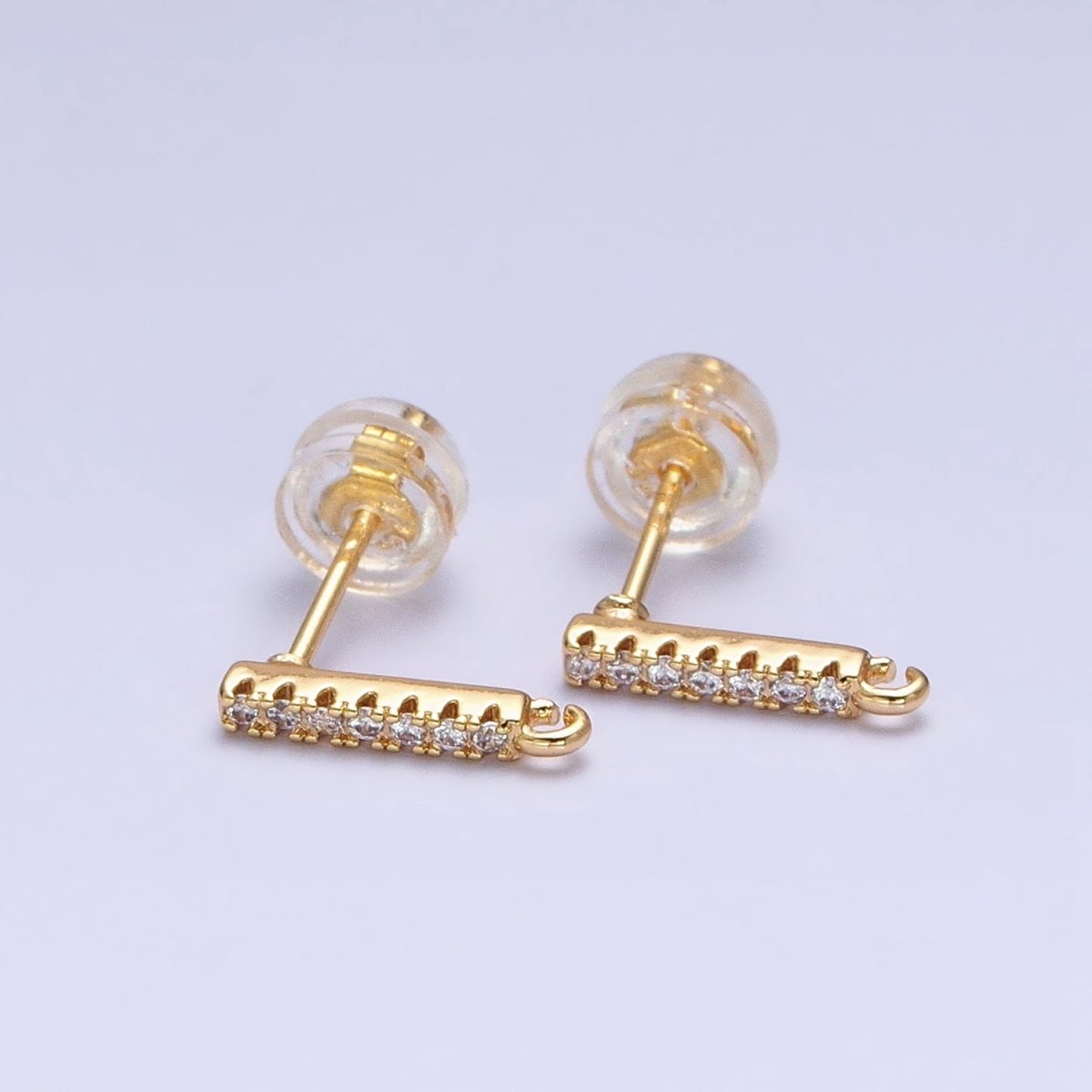 16K Gold Filled Micro Paved CZ 11mm Bar Open Loop Stud Earrings Supply in Gold & Silver | Z-371 Z-372 - DLUXCA