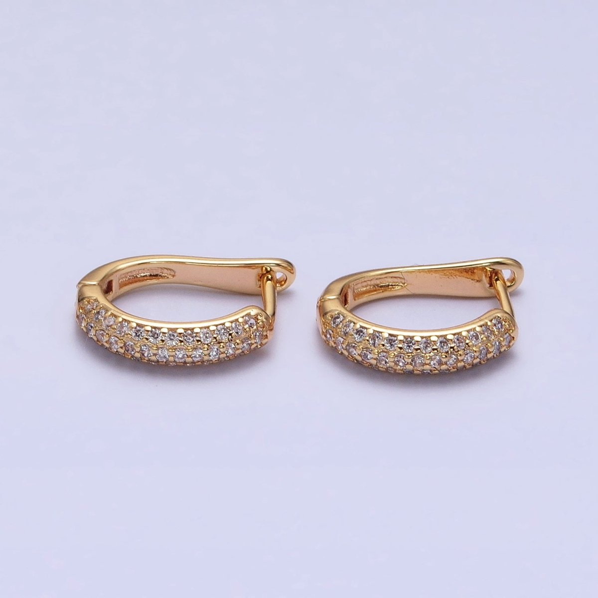 16K Gold Filled Micro Paved CZ 15mm Rounded Curved Oblong English Lock Earrings | AB957 - DLUXCA