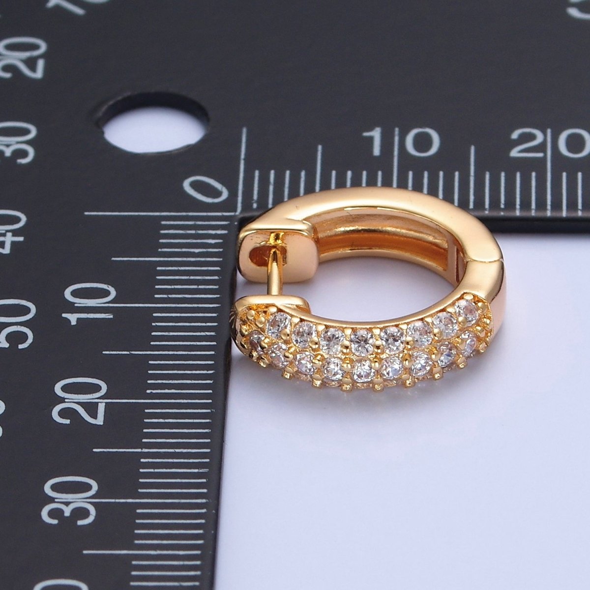 16K Gold Filled Micro Paved CZ 18mm Huggie Hoop Earrings | V-384 - DLUXCA