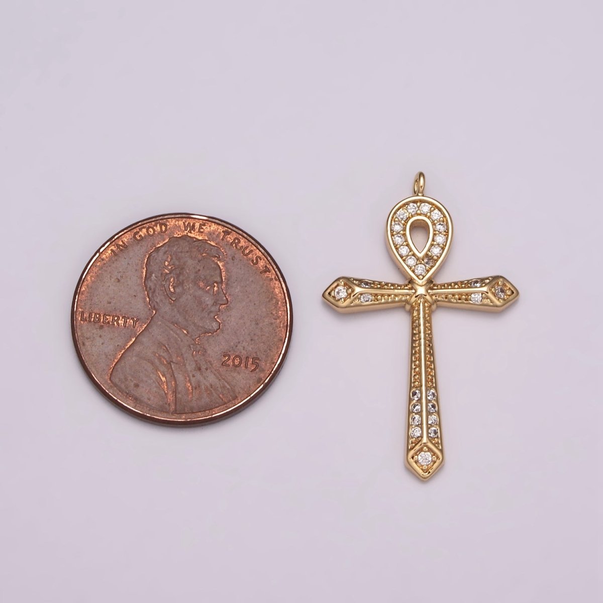 16K Gold Filled Micro Paved CZ Ankh Cross Egyptian Pantheon 27.5mm, 40.5mm Charm N-173 N-174 - DLUXCA