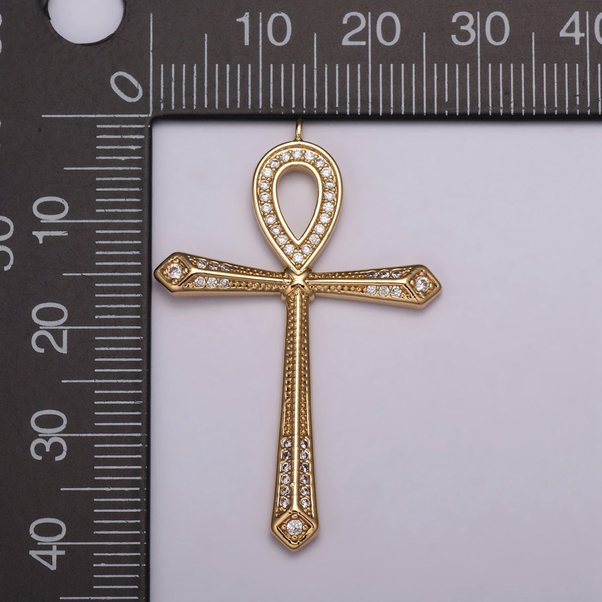 16K Gold Filled Micro Paved CZ Ankh Cross Egyptian Pantheon 27.5mm, 40.5mm Charm N-173 N-174 - DLUXCA