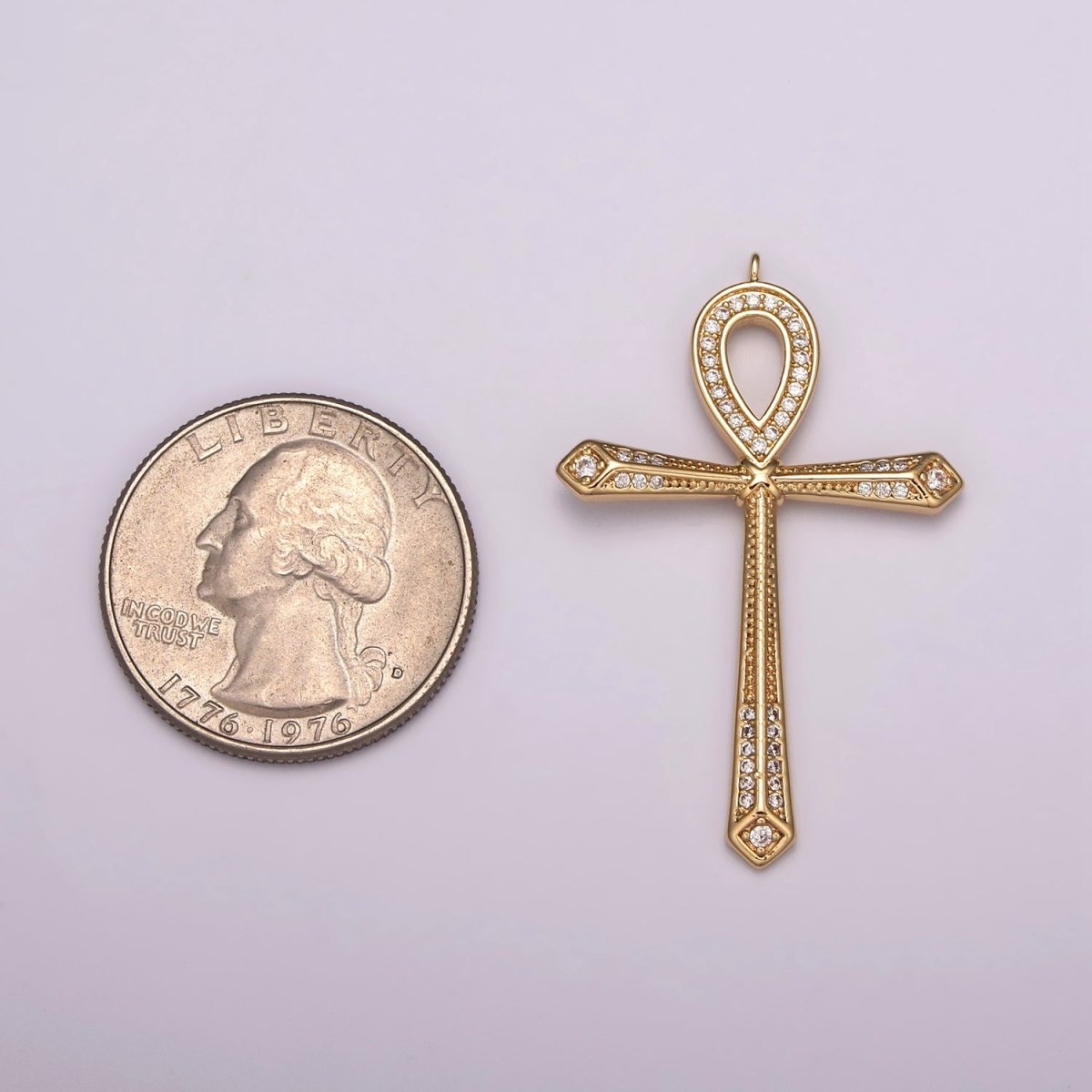 16K Gold Filled Micro Paved CZ Ankh Cross Egyptian Pantheon 27.5mm, 40.5mm Charm N-173 N-174 - DLUXCA