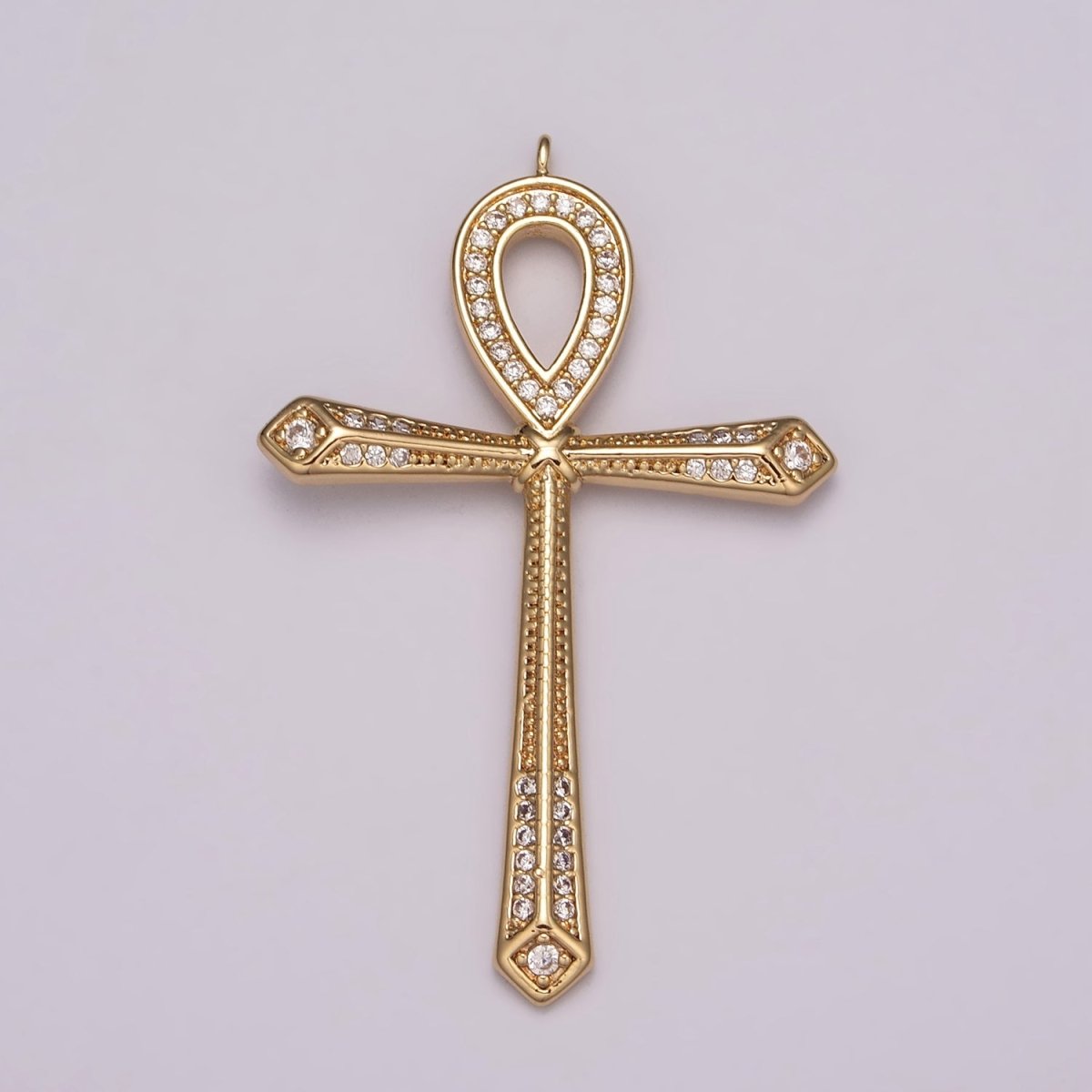 16K Gold Filled Micro Paved CZ Ankh Cross Egyptian Pantheon 27.5mm, 40.5mm Charm N-173 N-174 - DLUXCA