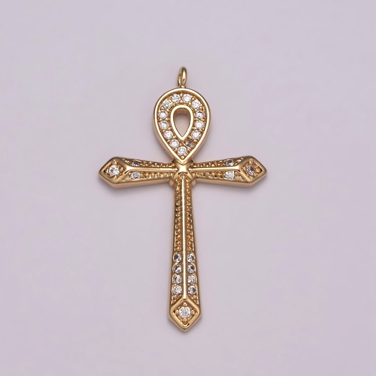 16K Gold Filled Micro Paved CZ Ankh Cross Egyptian Pantheon 27.5mm, 40.5mm Charm N-173 N-174 - DLUXCA