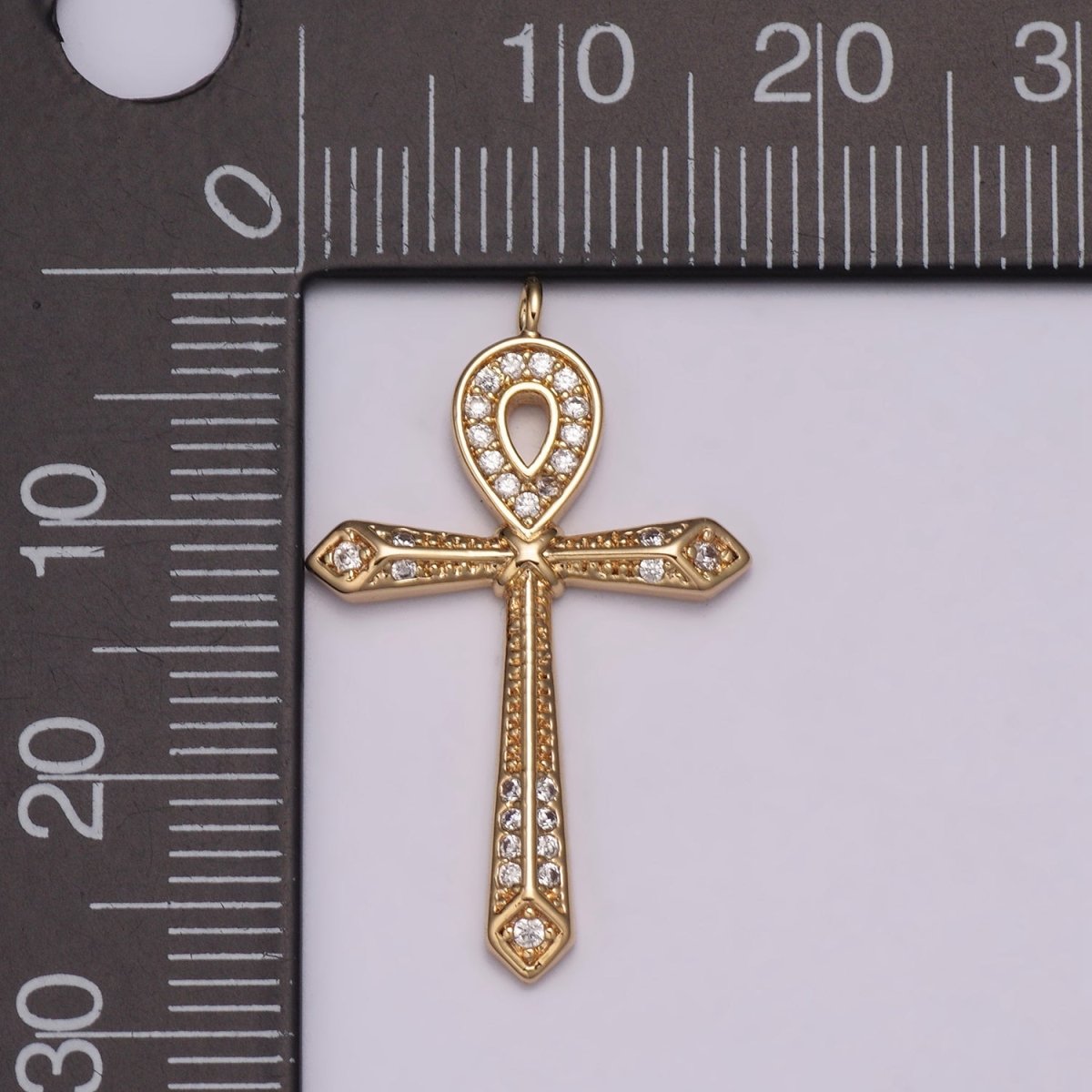 16K Gold Filled Micro Paved CZ Ankh Cross Egyptian Pantheon 27.5mm, 40.5mm Charm N-173 N-174 - DLUXCA