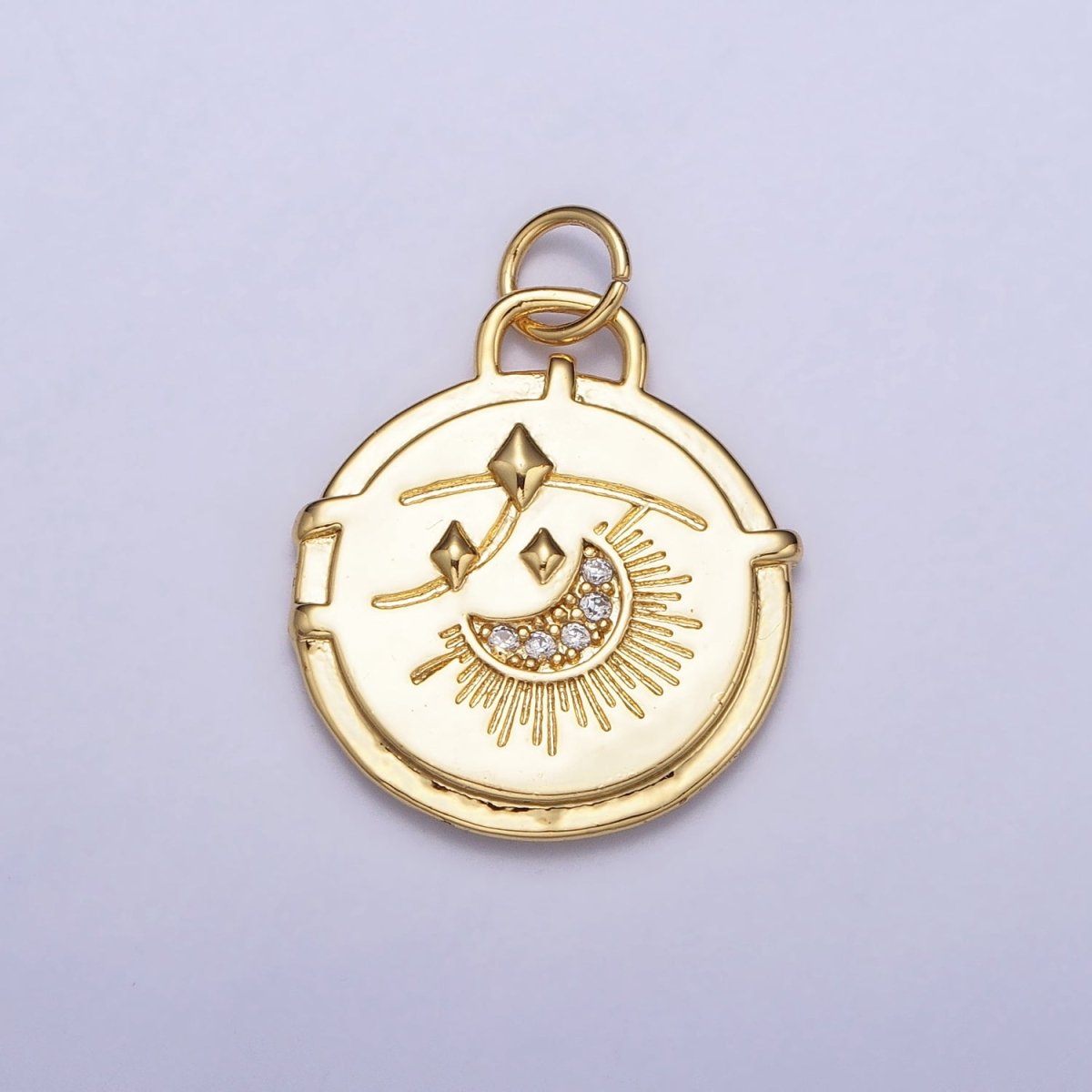 16K Gold Filled Micro Paved CZ Celestial Stars Crescent Moon Textured Charm in Gold & Silver | AC1272 AC1273 - DLUXCA