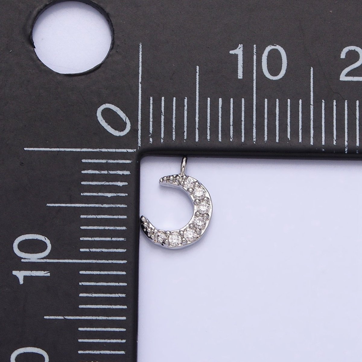 16K Gold Filled Micro Paved CZ Crescent Moon Mini Add-On Charm in Gold & Silver | AC1044 AC1045 - DLUXCA