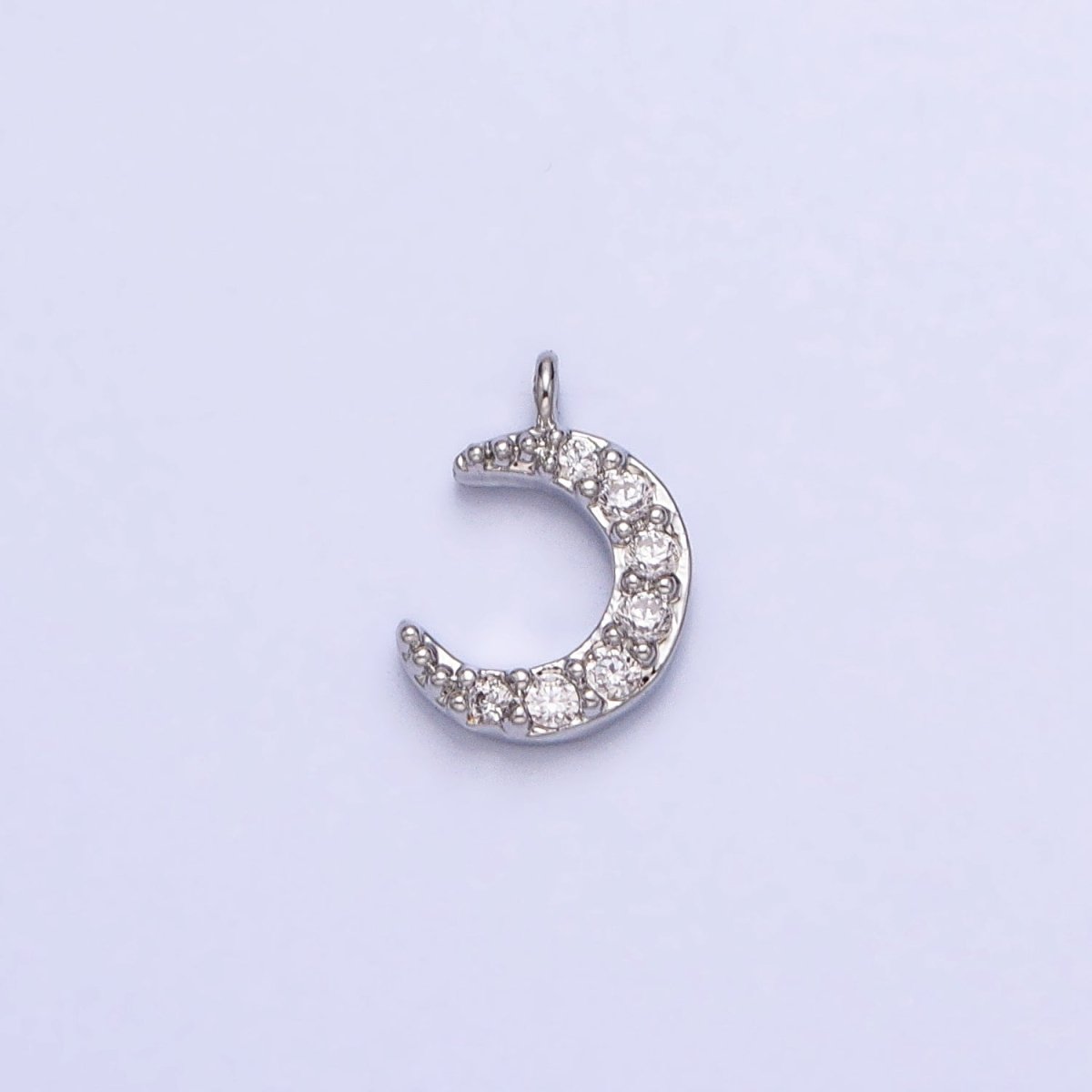 16K Gold Filled Micro Paved CZ Crescent Moon Mini Add-On Charm in Gold & Silver | AC1044 AC1045 - DLUXCA