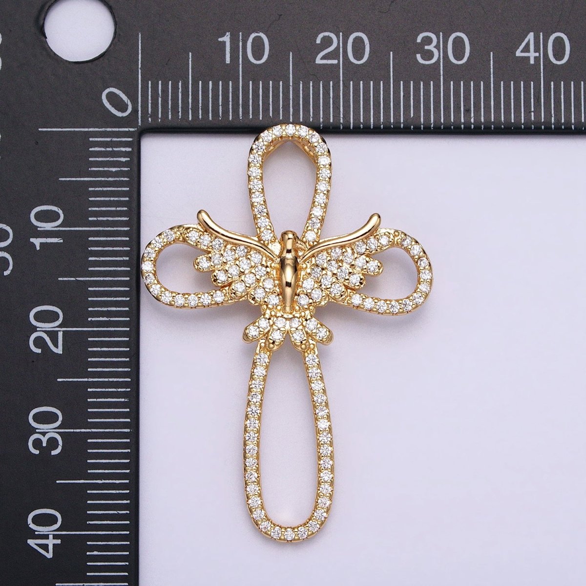 16K Gold Filled Micro Paved CZ Flying Dove Open Cross Back Loop Pendant in Gold & Silver | AA379 AA380 - DLUXCA