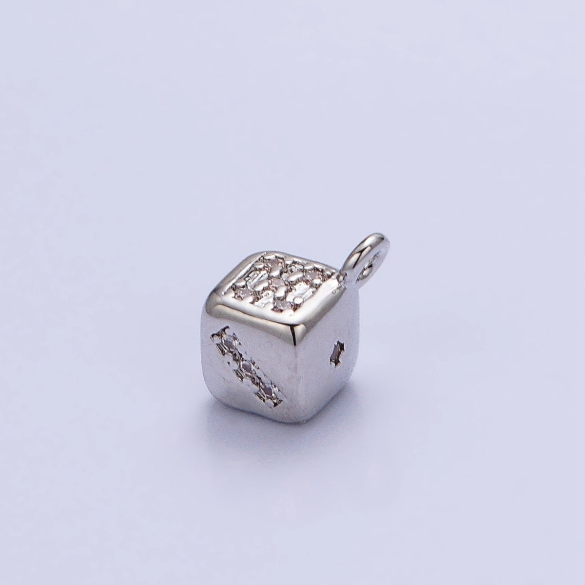 16K Gold Filled Micro Paved CZ Lucky Dice Mini Add-On Charm in Gold & Silver | AC1036 AC1037 - DLUXCA