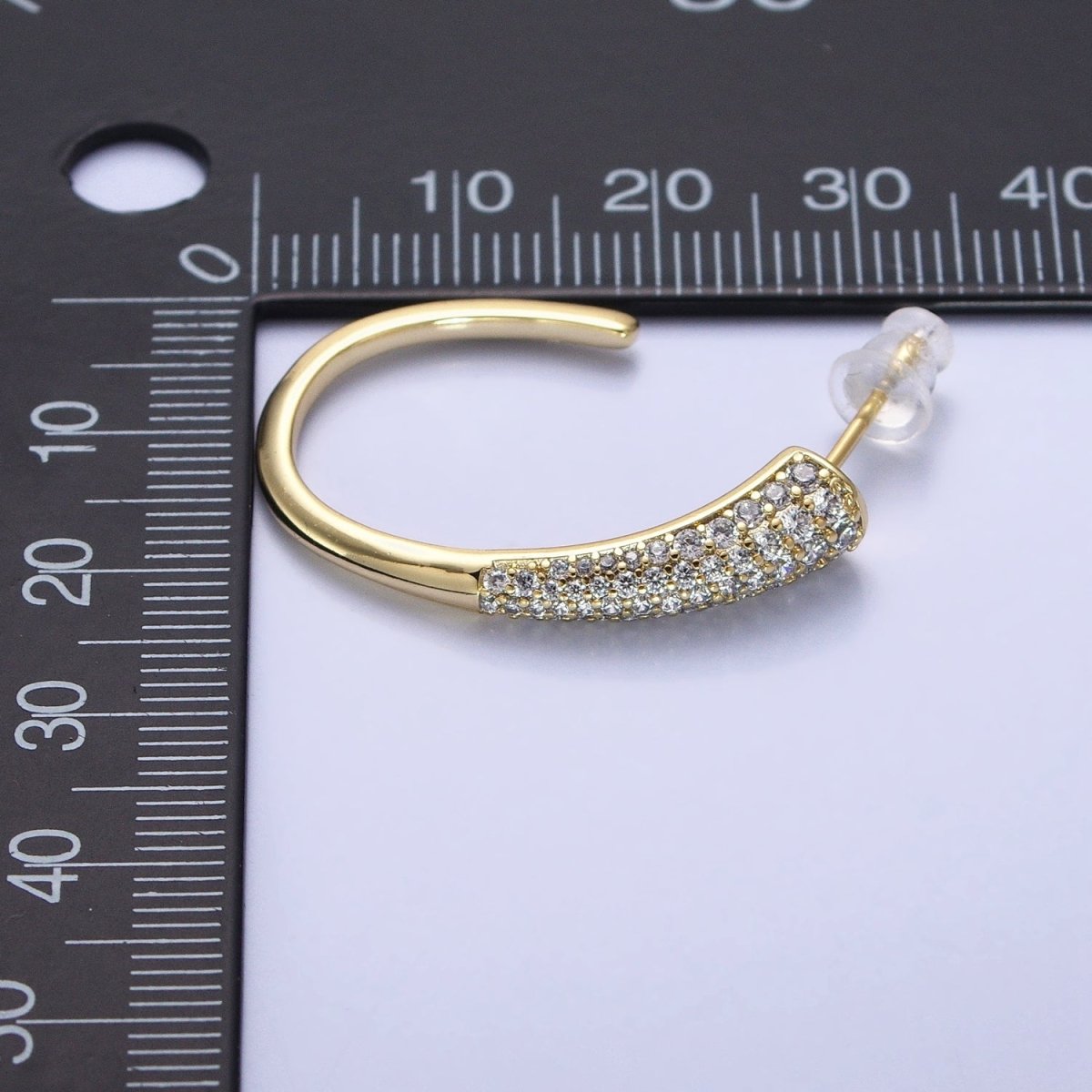 16K Gold Filled Micro Paved CZ Minimalist J-Shaped Hoop Earrings in Gold & Silver | AE041 AE042 - DLUXCA