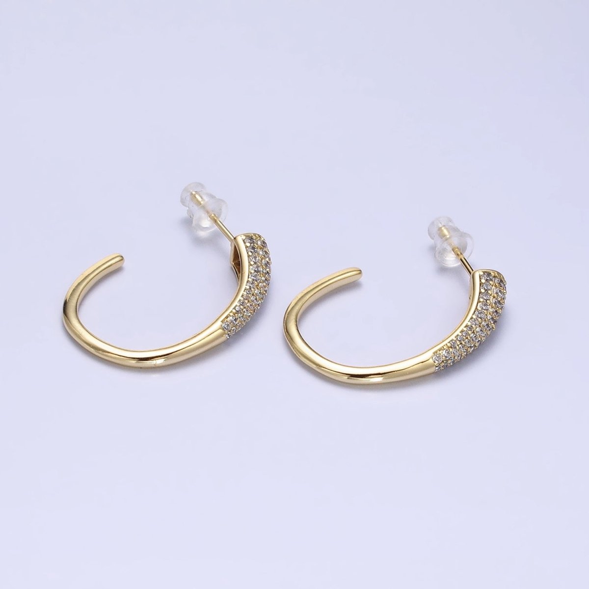 16K Gold Filled Micro Paved CZ Minimalist J-Shaped Hoop Earrings in Gold & Silver | AE041 AE042 - DLUXCA