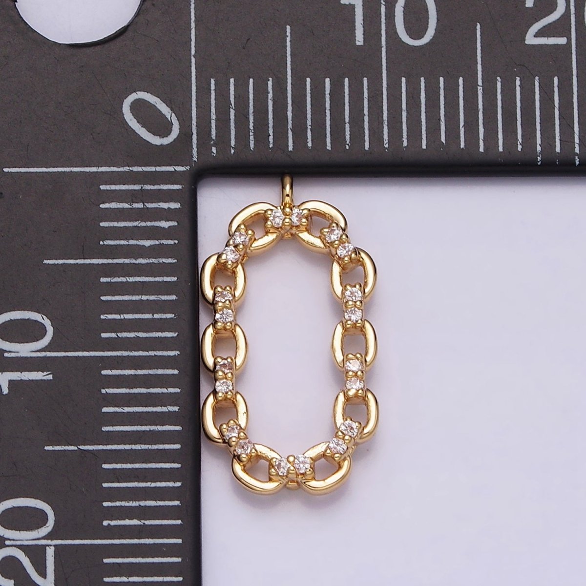 16K Gold Filled Micro Paved CZ Open Oval Cable Link Charm in Gold & Silver | AC1179 AC1180 - DLUXCA