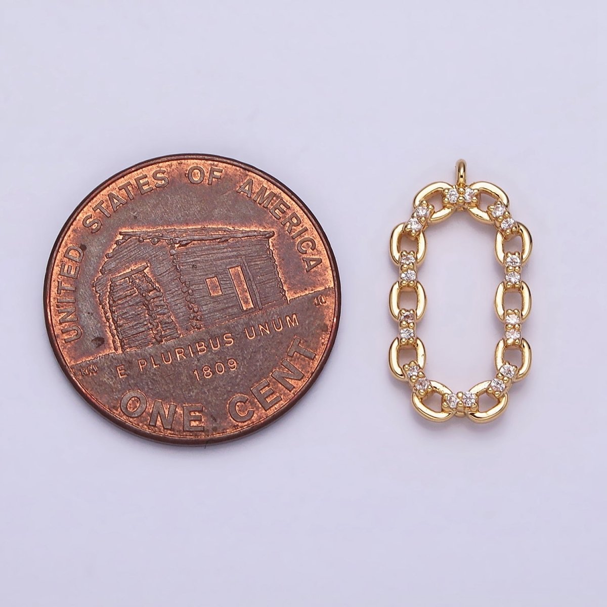 16K Gold Filled Micro Paved CZ Open Oval Cable Link Charm in Gold & Silver | AC1179 AC1180 - DLUXCA