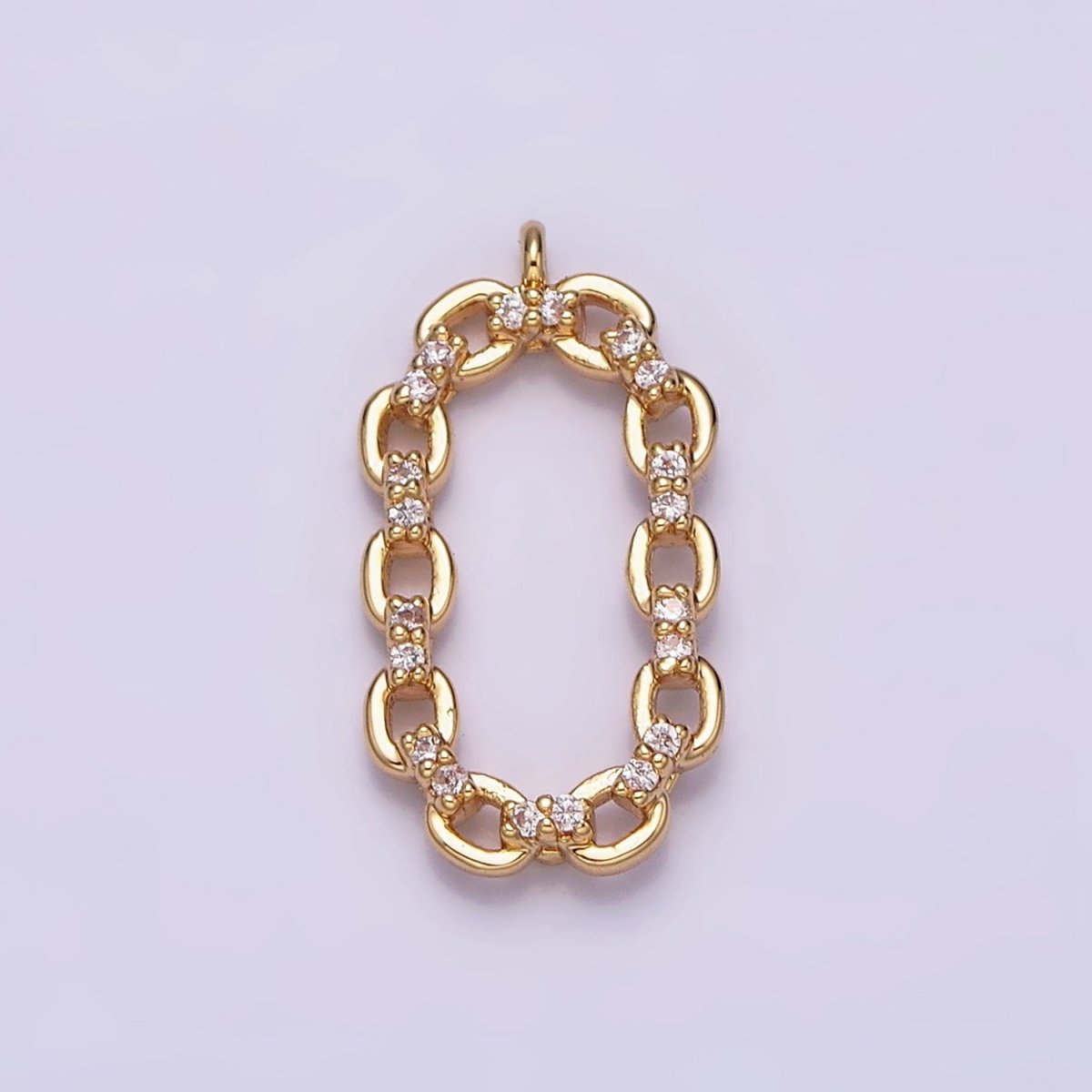 16K Gold Filled Micro Paved CZ Open Oval Cable Link Charm in Gold & Silver | AC1179 AC1180 - DLUXCA