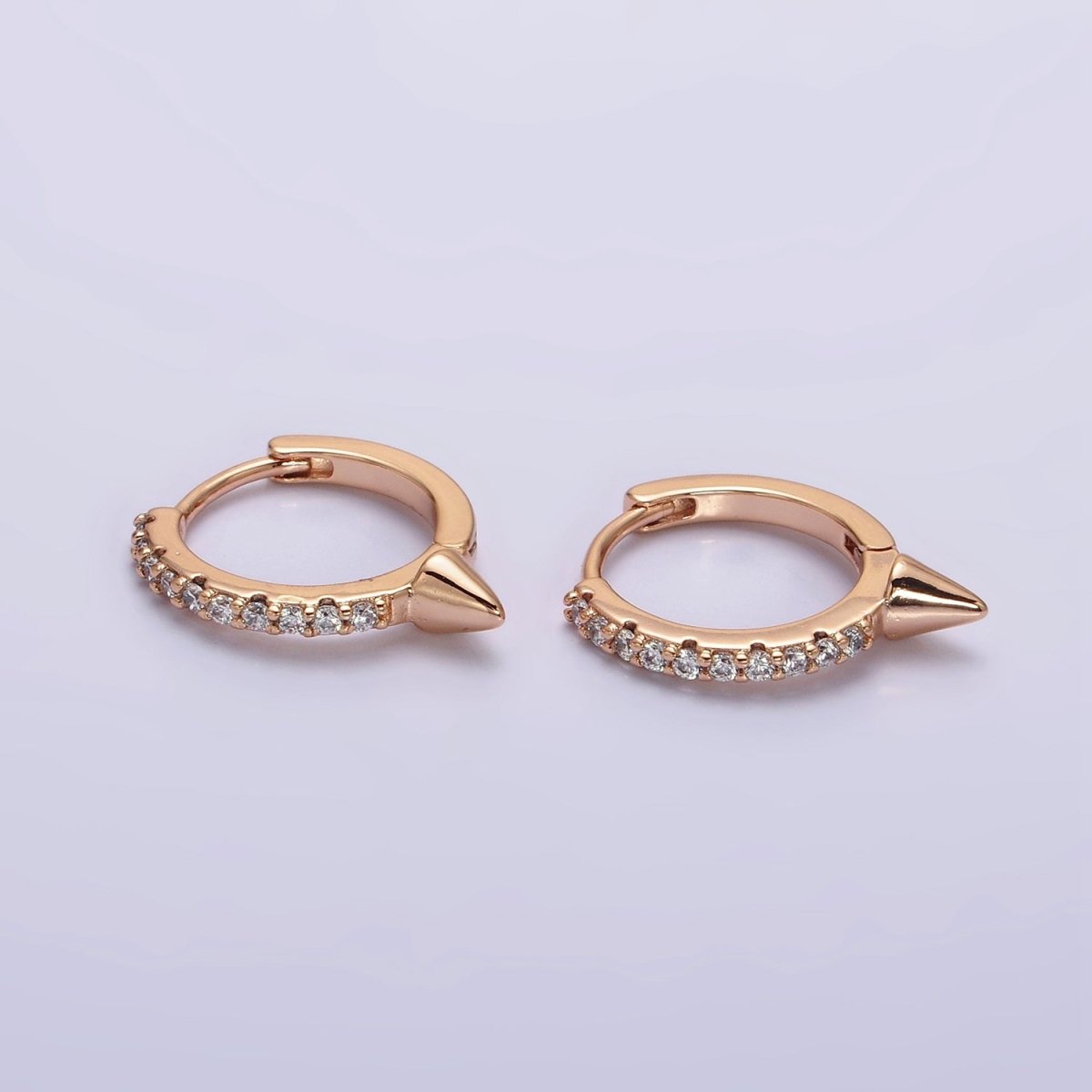 16K Gold Filled Micro Paved CZ Spiked 16mm Huggie Earrings | AE815 - DLUXCA