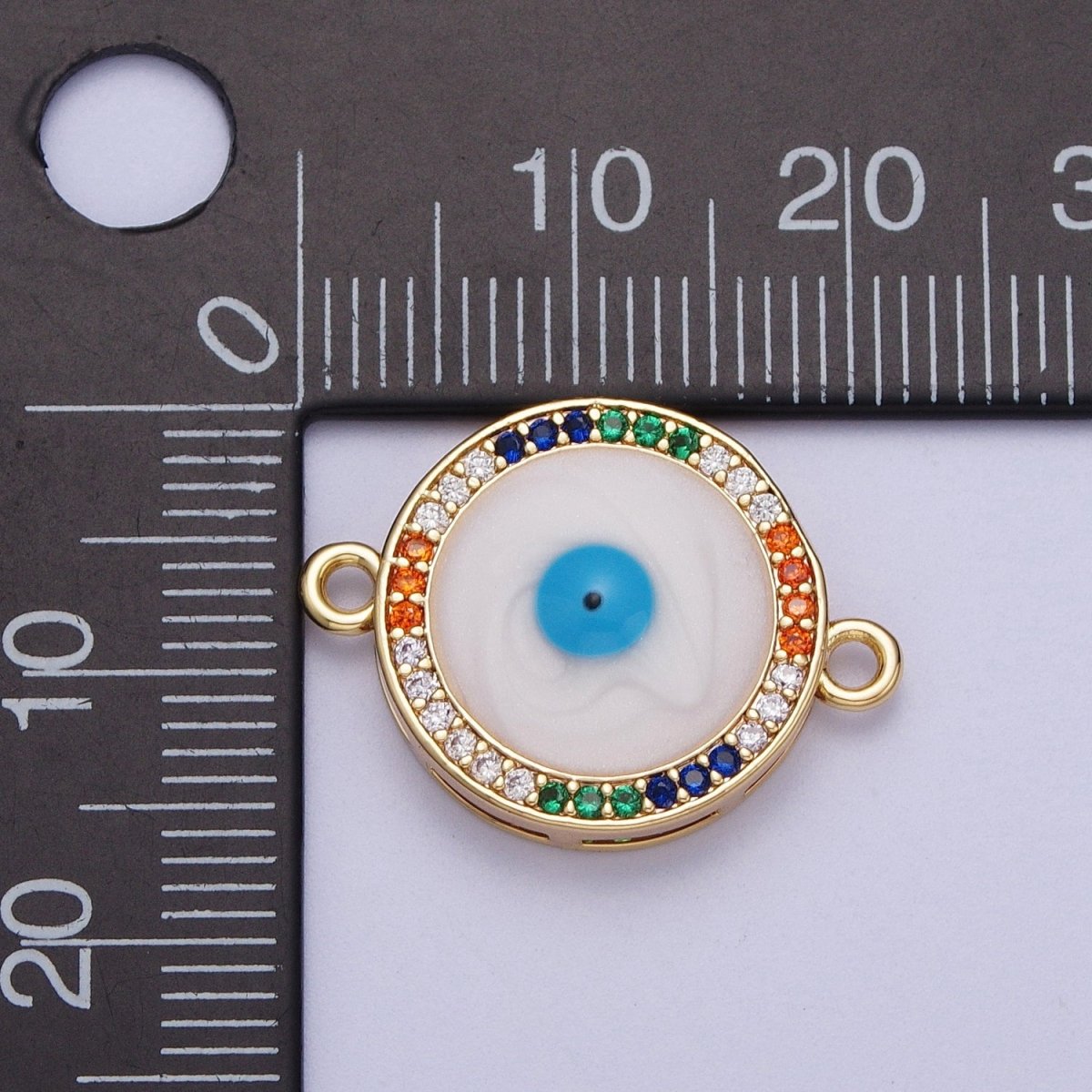16K Gold Filled Micro Paved Multicolor Cubic Zirconia Evil Eye of Ra Round Connector For Jewelry Making | F-158 - DLUXCA