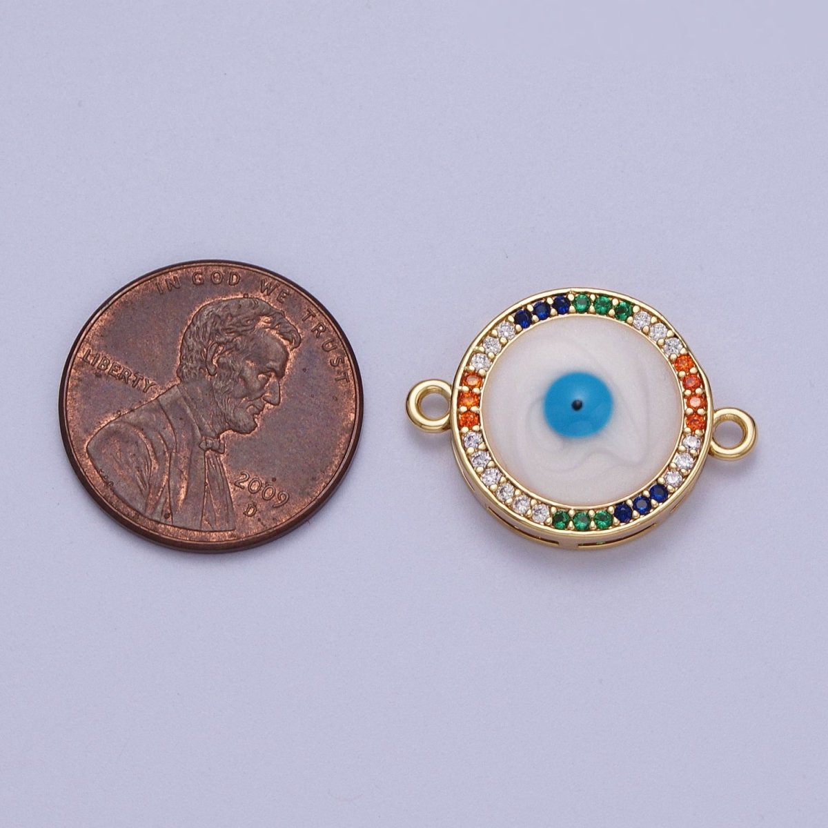 16K Gold Filled Micro Paved Multicolor Cubic Zirconia Evil Eye of Ra Round Connector For Jewelry Making | F-158 - DLUXCA