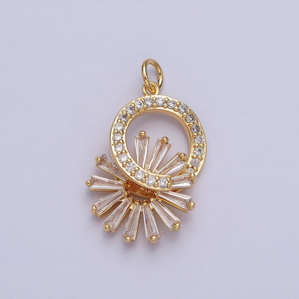 16K Gold Filled Micro Paved Round Flower Baguette Dangle Drop Charm in Gold & Silver | AC958 AC959 - DLUXCA