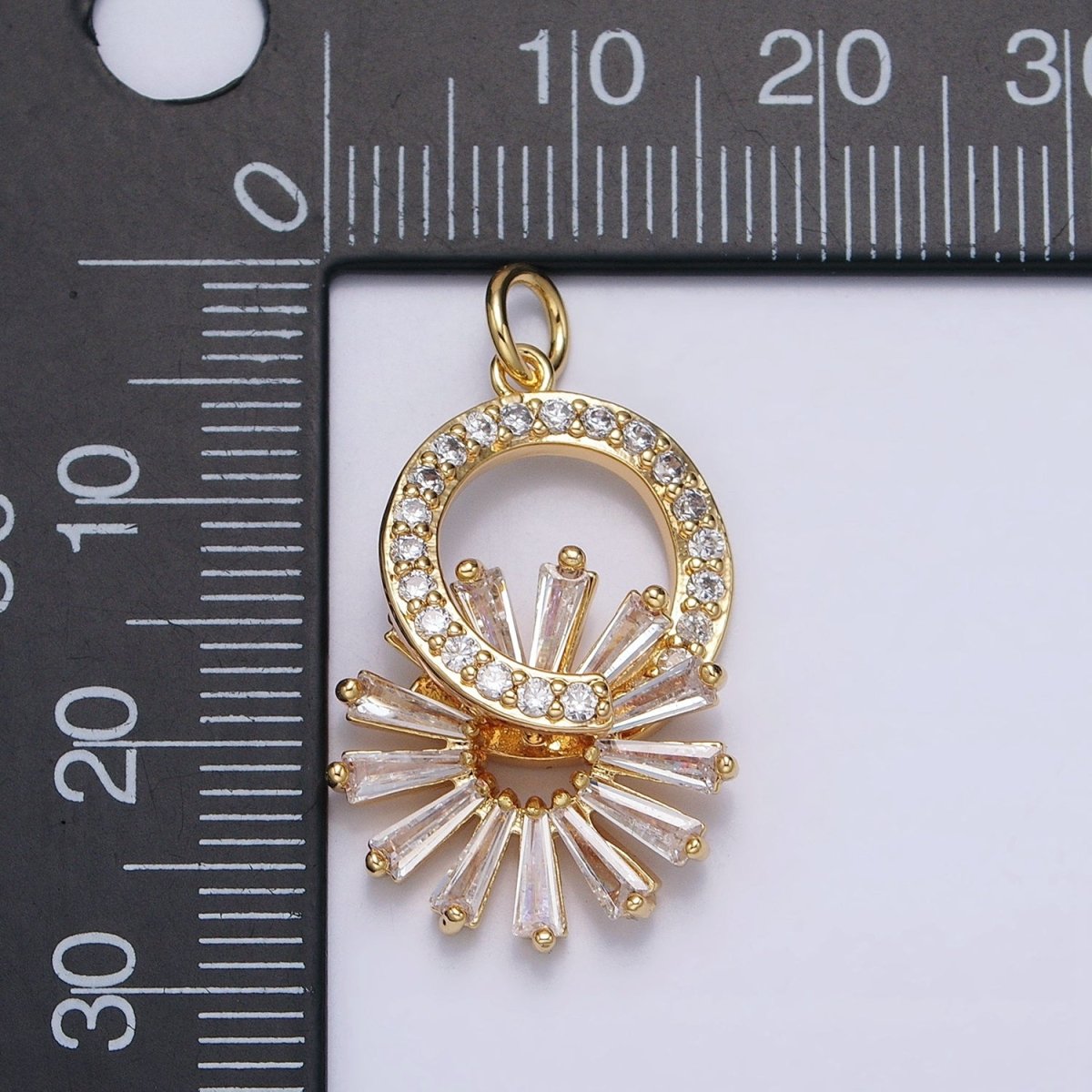 16K Gold Filled Micro Paved Round Flower Baguette Dangle Drop Charm in Gold & Silver | AC958 AC959 - DLUXCA