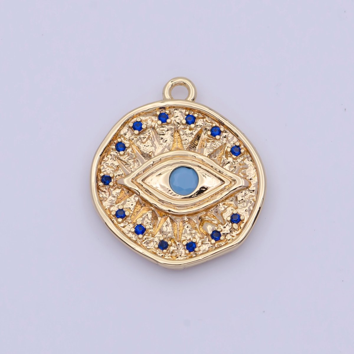 16K Gold Filled Micro Paved Textured Turquoise Evil Eye Coin Charm AG-138 - DLUXCA