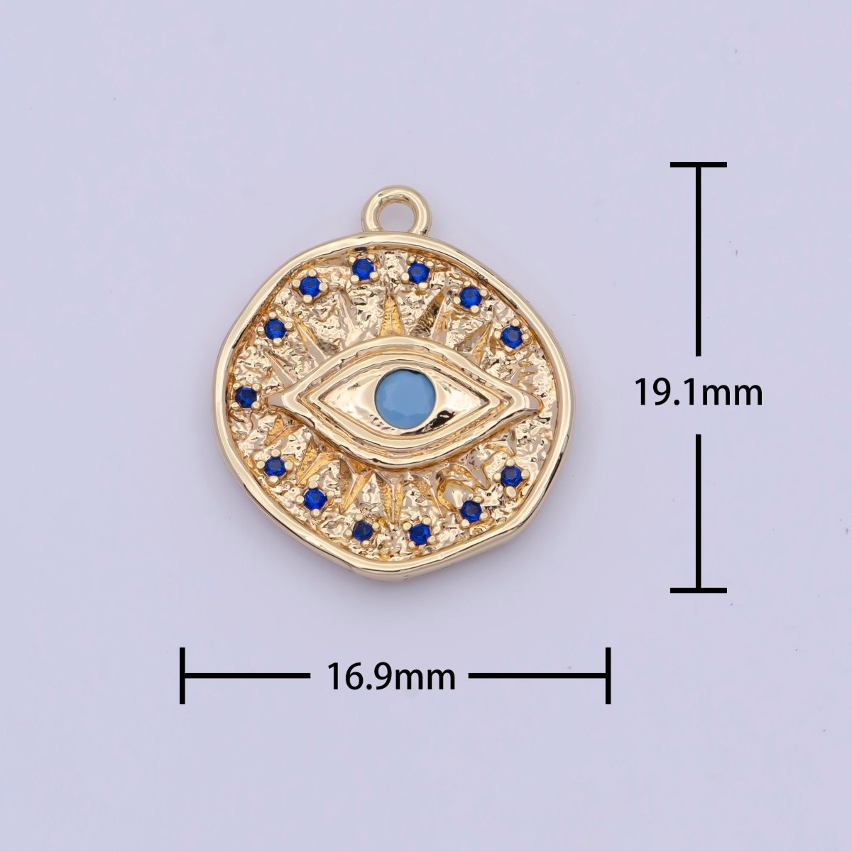 16K Gold Filled Micro Paved Textured Turquoise Evil Eye Coin Charm AG-138 - DLUXCA