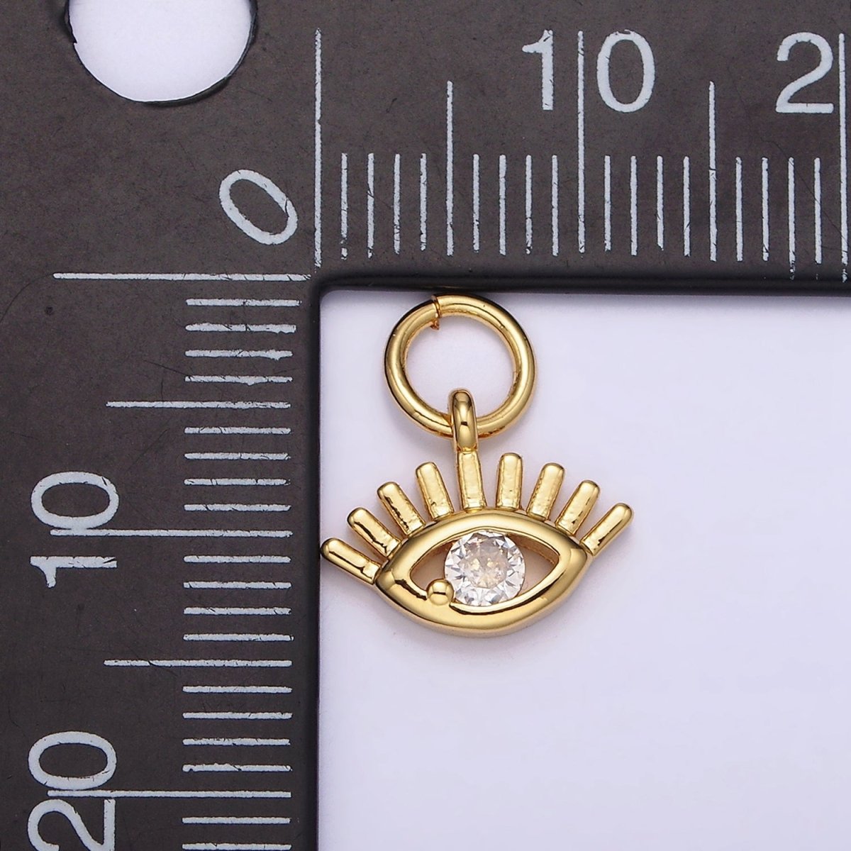 16K Gold Filled Mini 13mm Clear CZ Evil Eye Open Lash Add-On Charm | N975 - DLUXCA