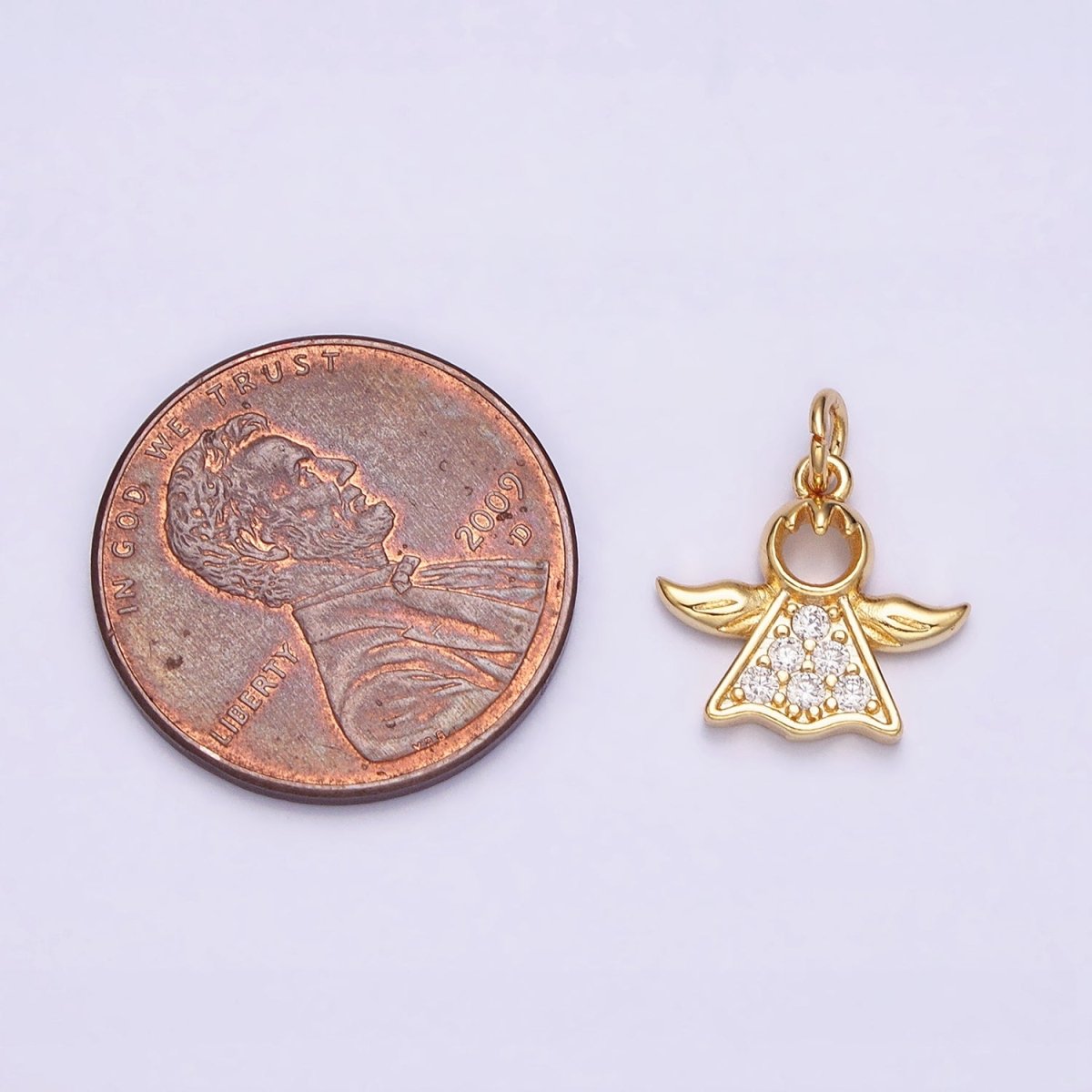 16K Gold Filled Mini Angel Christmas Micro Paved CZ Add-On Charm | AC1153 - DLUXCA