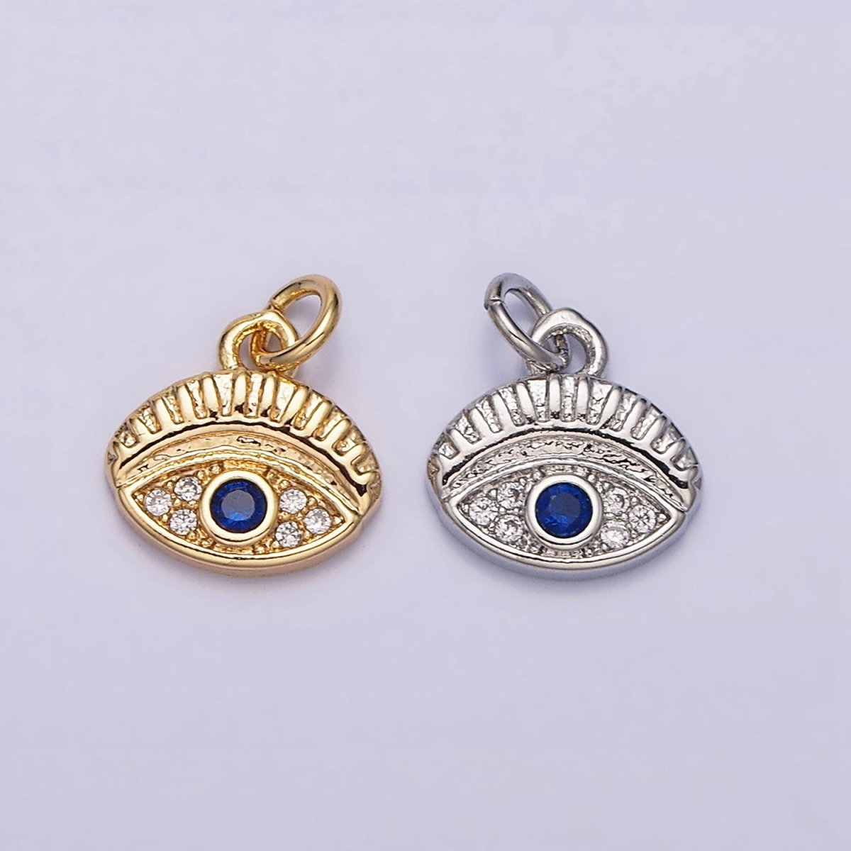 16K Gold Filled Mini Blue Evil Eye Micro Paved CZ Oval Add-On Charm in Gold & Silver | AC1063 AC1064 - DLUXCA