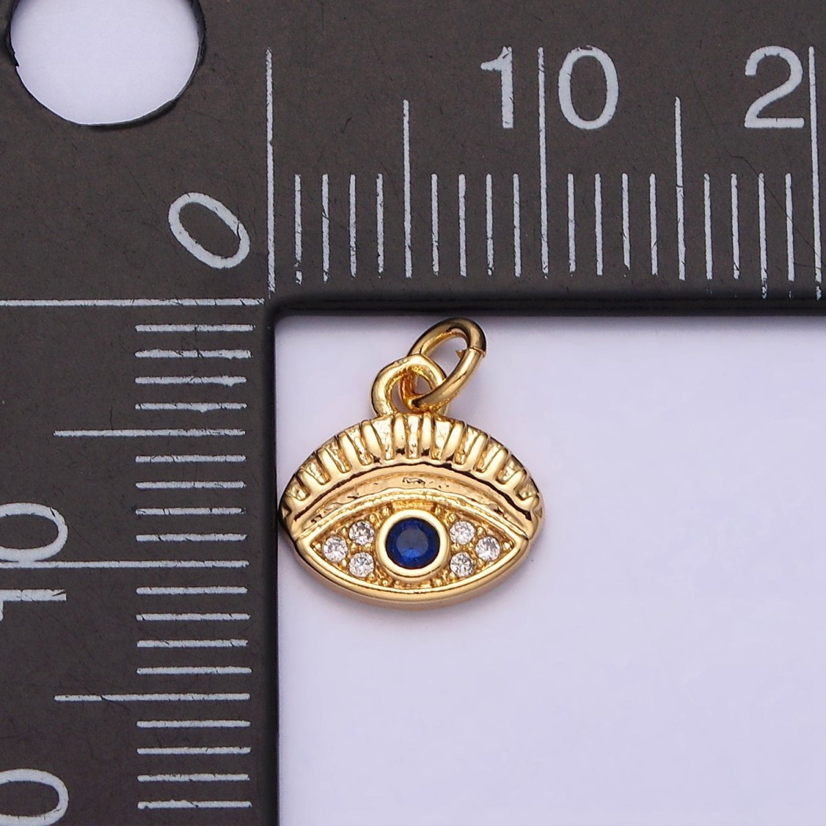 16K Gold Filled Mini Blue Evil Eye Micro Paved CZ Oval Add-On Charm in Gold & Silver | AC1063 AC1064 - DLUXCA