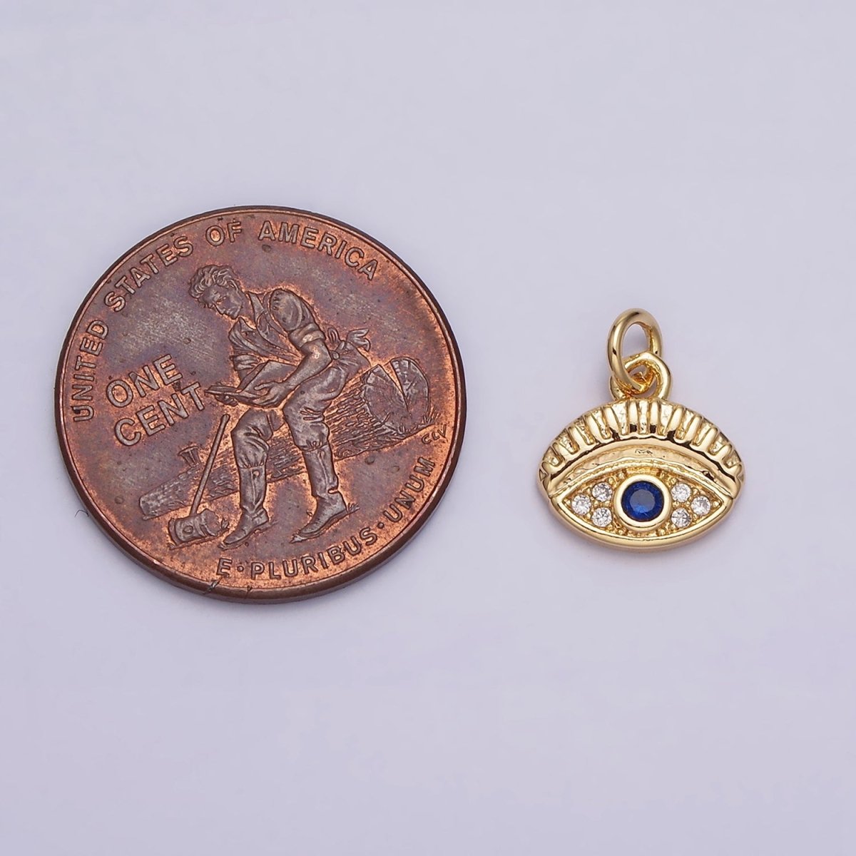 16K Gold Filled Mini Blue Evil Eye Micro Paved CZ Oval Add-On Charm in Gold & Silver | AC1063 AC1064 - DLUXCA