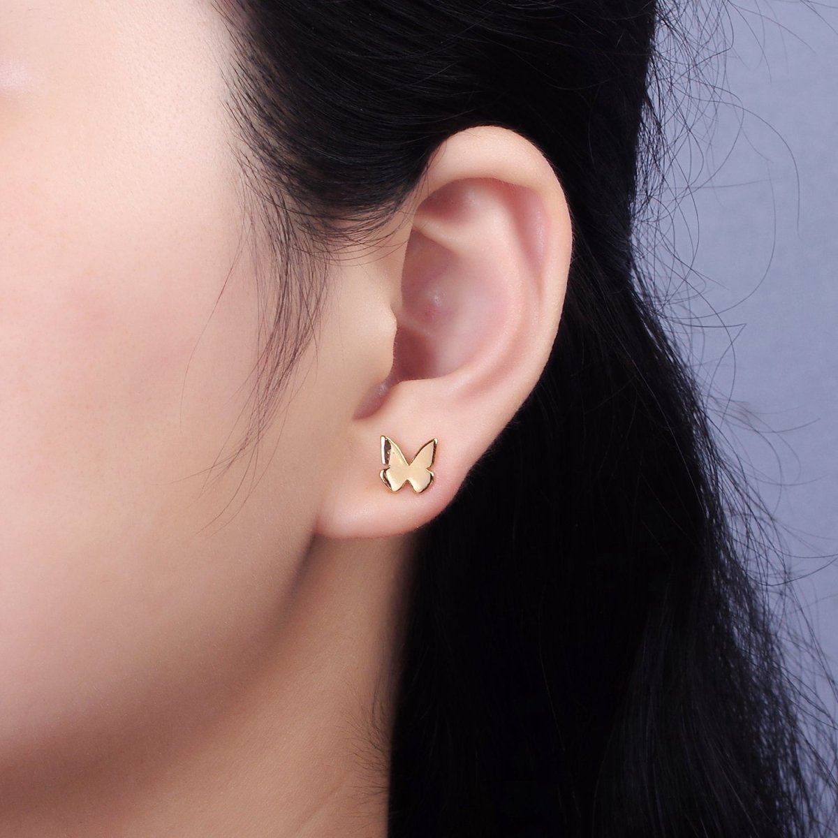 16K Gold Filled Mini Butterfly Mariposa Minimalist Stud Earrings | AE898 - DLUXCA