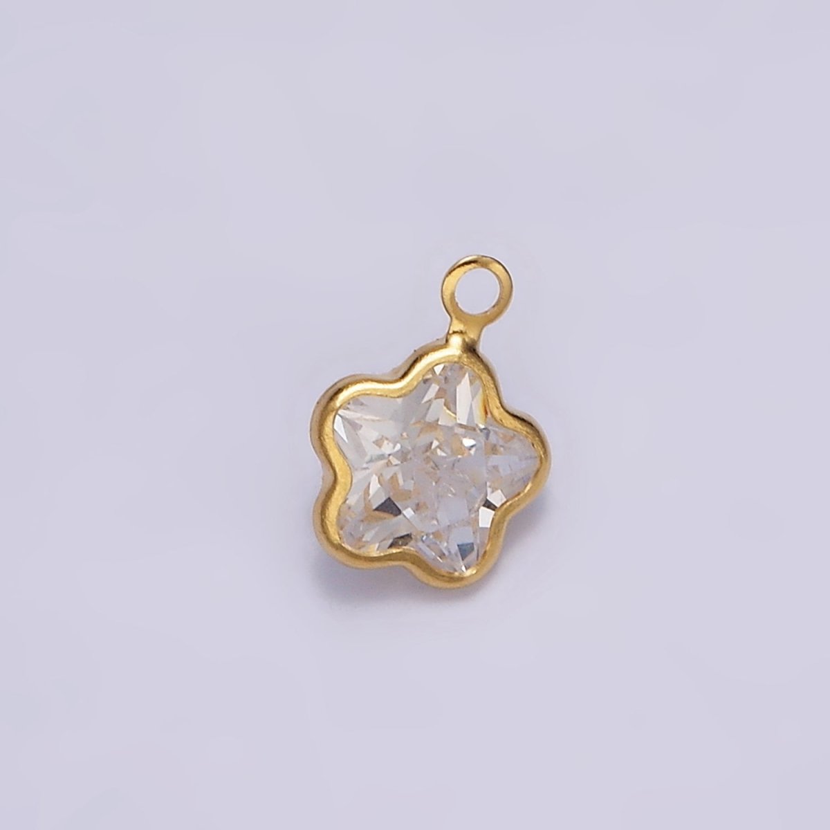 16K Gold Filled Mini Celestial Star Flower Clear Crystal CZ Bezel Charm | N972 - DLUXCA