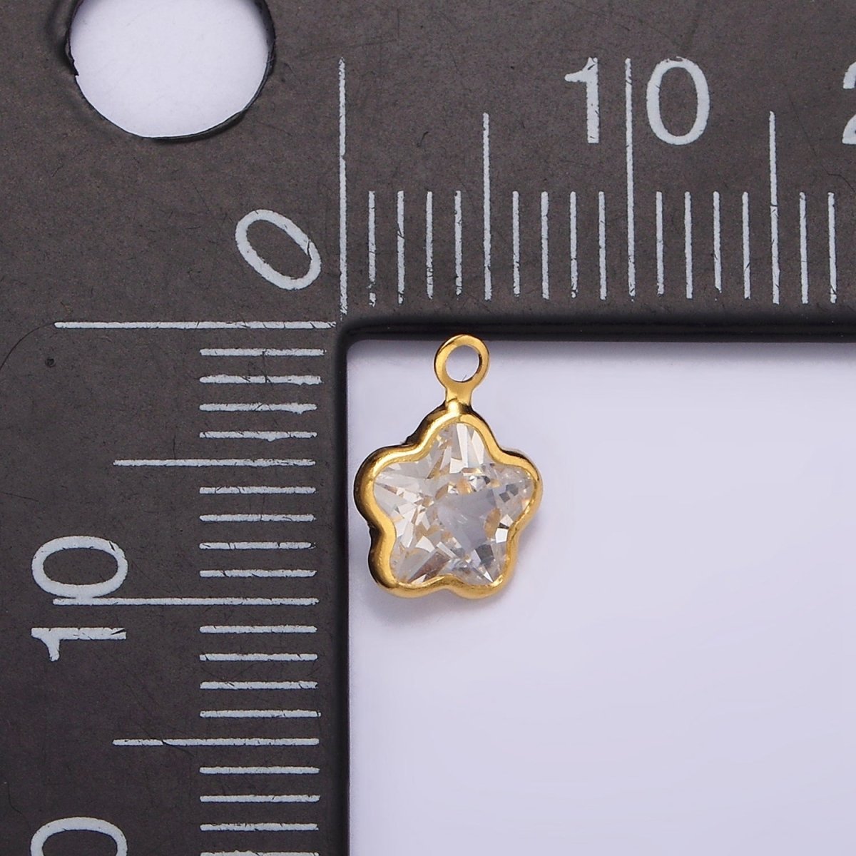 16K Gold Filled Mini Celestial Star Flower Clear Crystal CZ Bezel Charm | N972 - DLUXCA